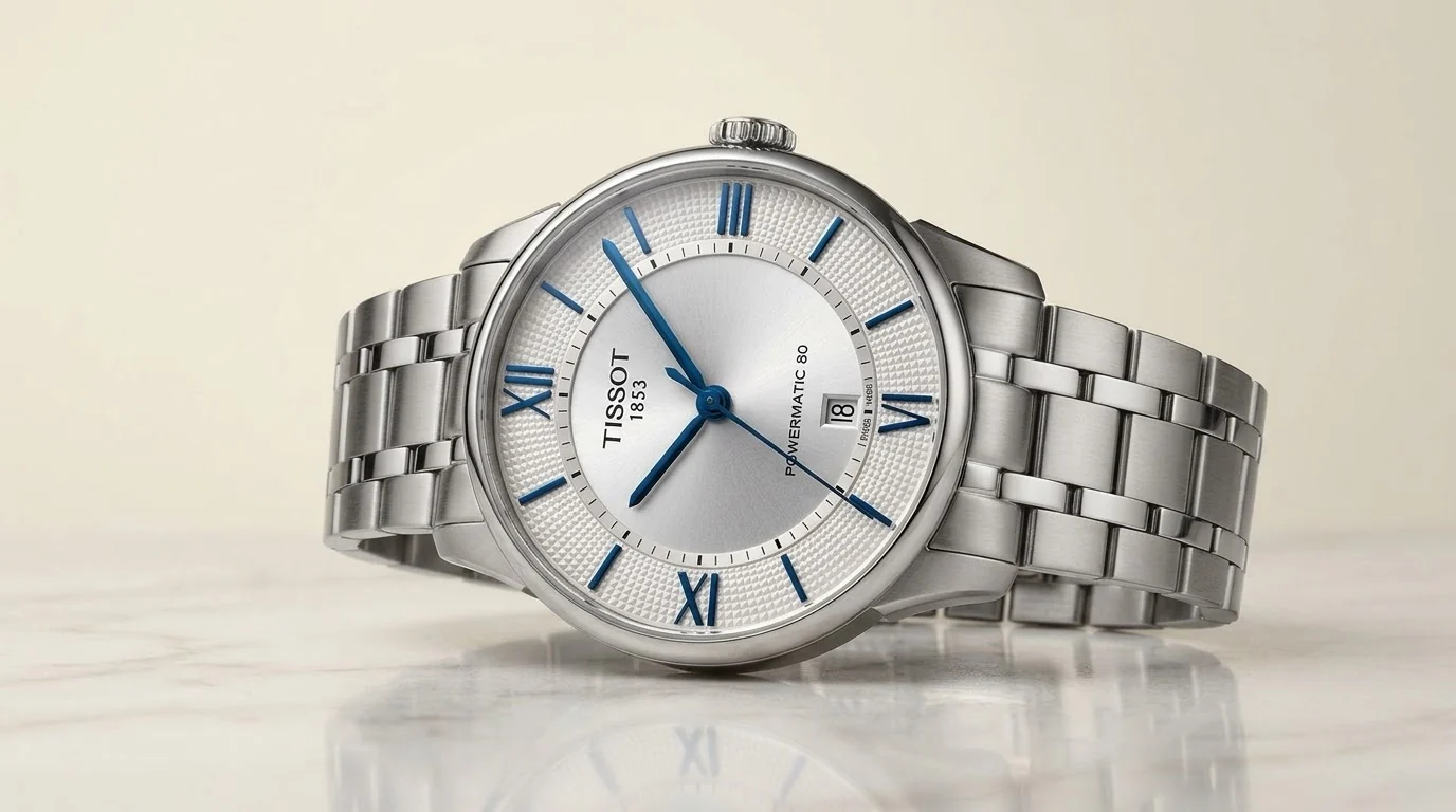 Illustrative render — eighty hours of the Tissot Chemin des Tourelles Powermatic 80