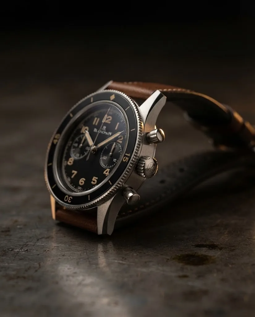 Illustrative render — reading the listing of the Blancpain Air Command flyback chronograph AC01 1130 63A (limited edition, steel)