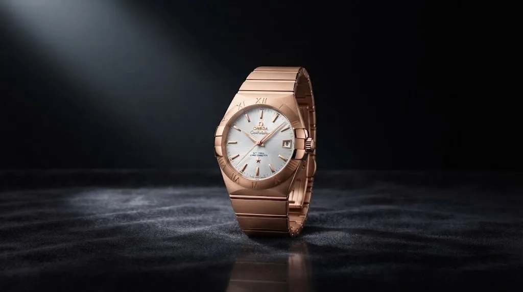 Illustrative render — why a gold bracelet changes the price of the Omega Constellation Co-Axial 38mm (18k red gold)