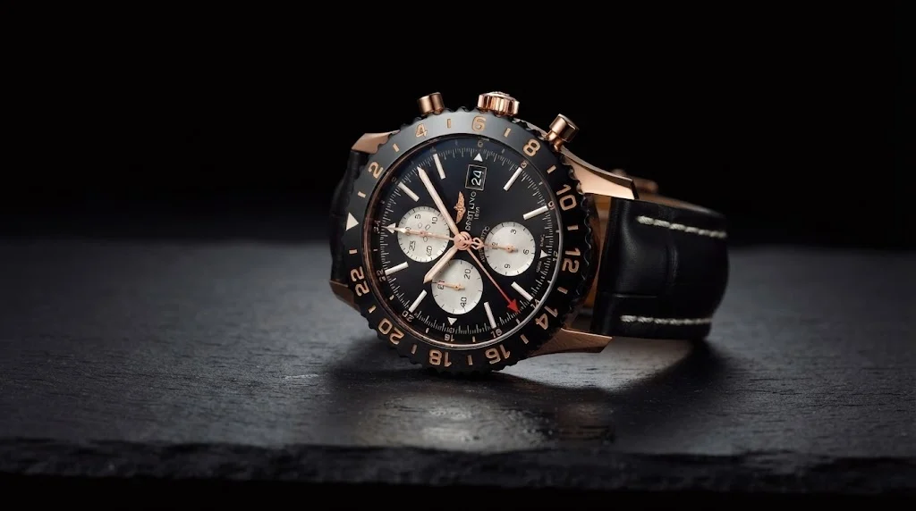 Illustrative render — why the gold one is on amazon of the Breitling Chronoliner (18k red gold)