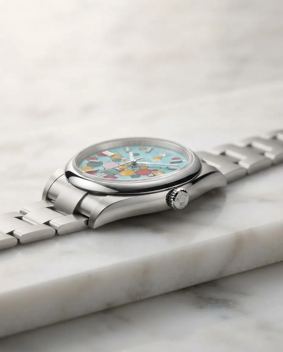 Illustrative render — reading the listing of the Rolex Oyster Perpetual 36 126000 Celebration dial