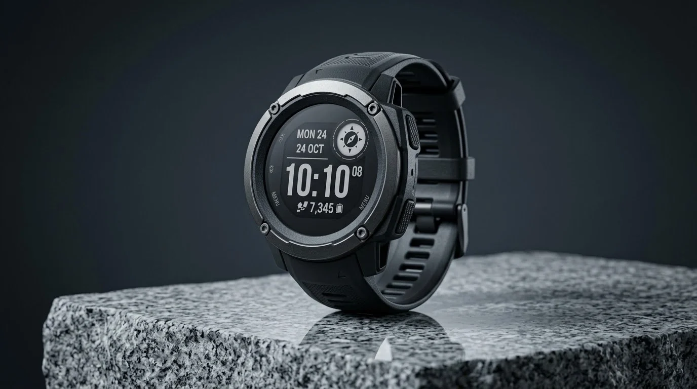 Illustrative render — built to mil-std-810 of the Garmin Instinct 3 Solar 45mm