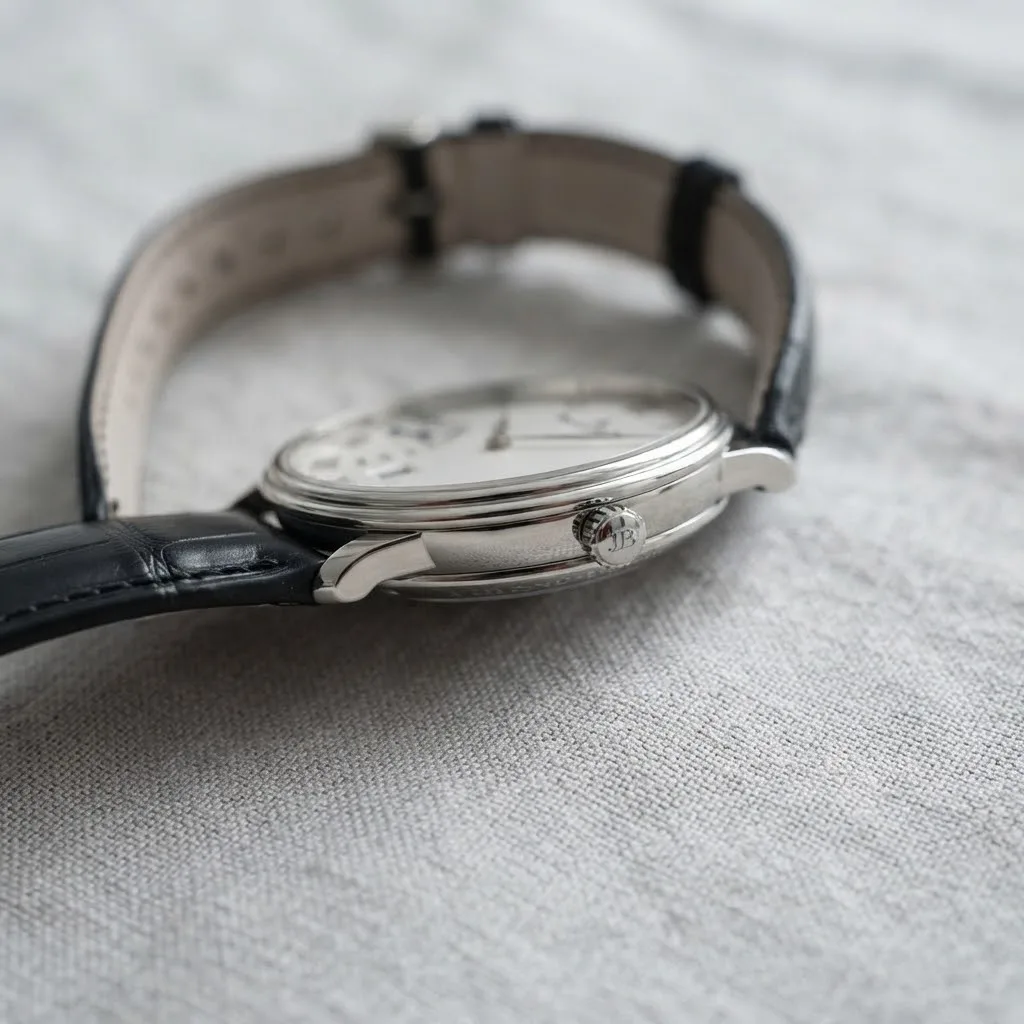 Illustrative render — reading the listing of the Blancpain Villeret Grande Date Jour Retrograde 6668-1127-55B (steel, white dial, alligator strap)