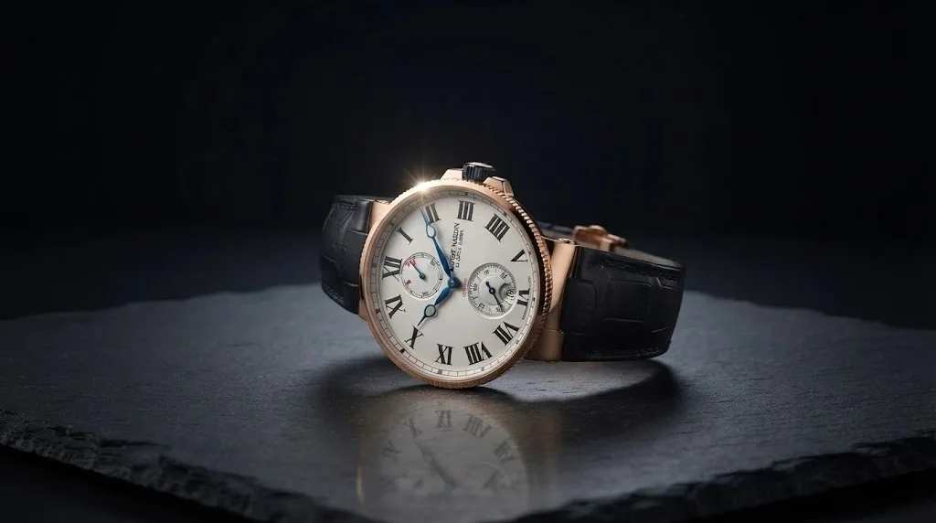 Illustrative render — what the listing gets wrong of the Ulysse Nardin Marine Chronometer Manufacture 43mm (18k rose gold)