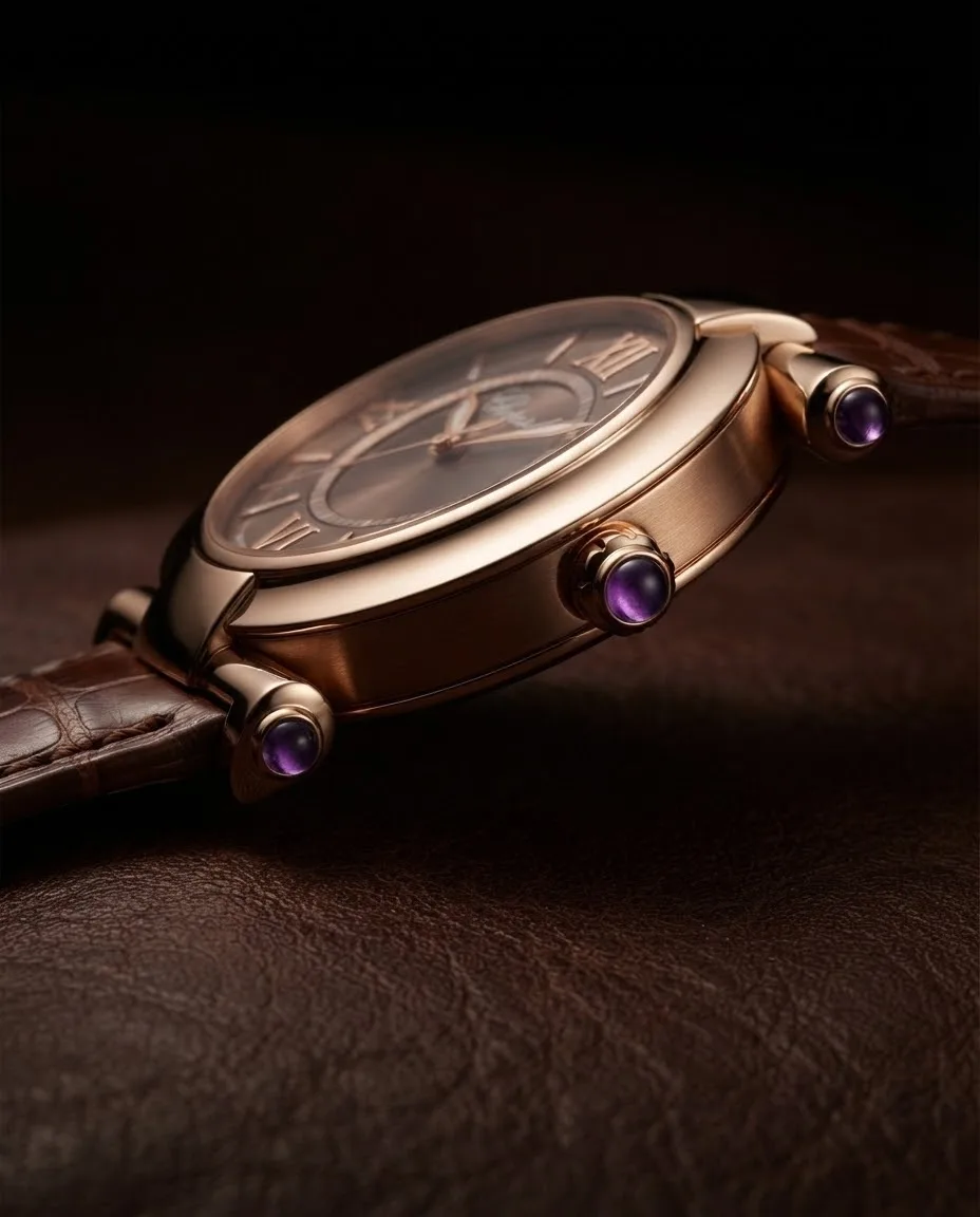 Illustrative render — reading the listing of the Chopard Imperiale 384221-5009 (18k rose gold, brown dial, brown alligator strap)
