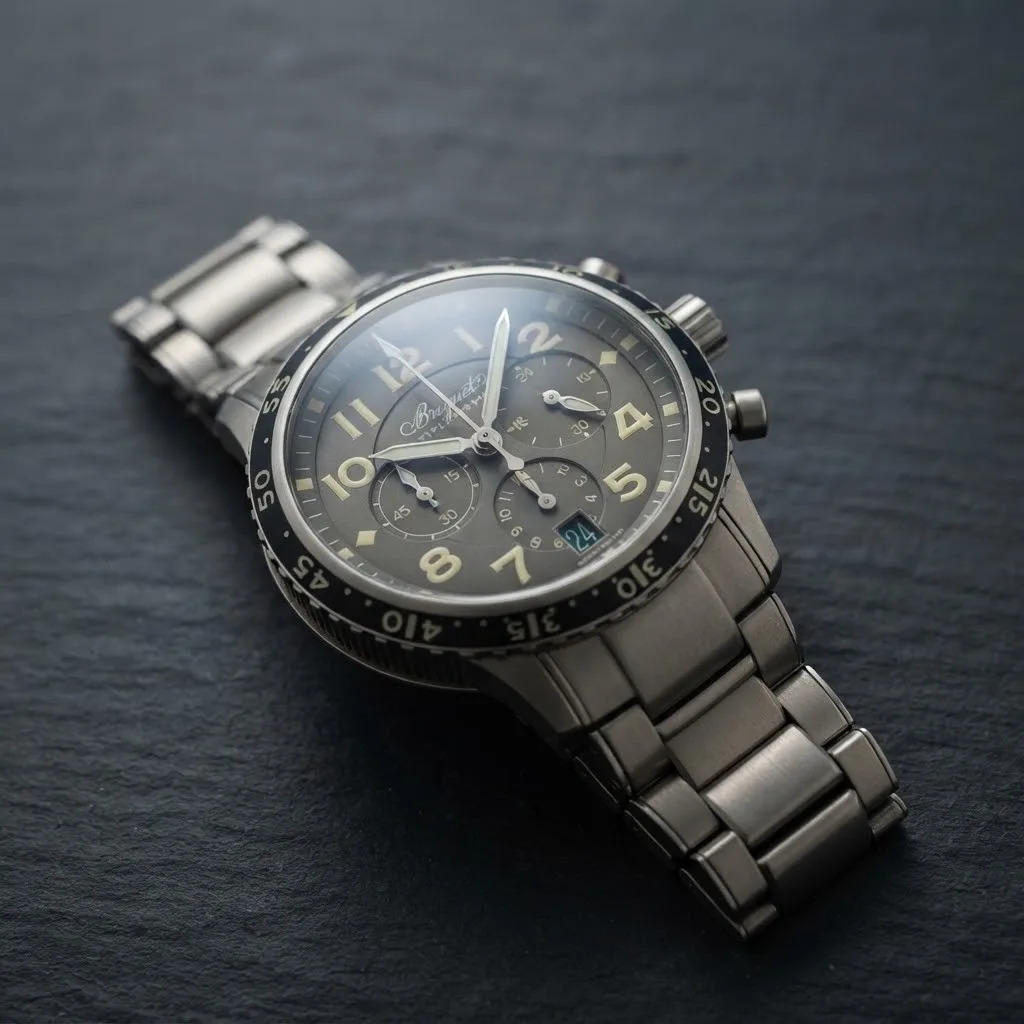 Illustrative render — reading the listing of the Breguet Type XXI Transatlantique 3810TI/H2/TZ9 (titanium, ruthenium dial, titanium bracelet)