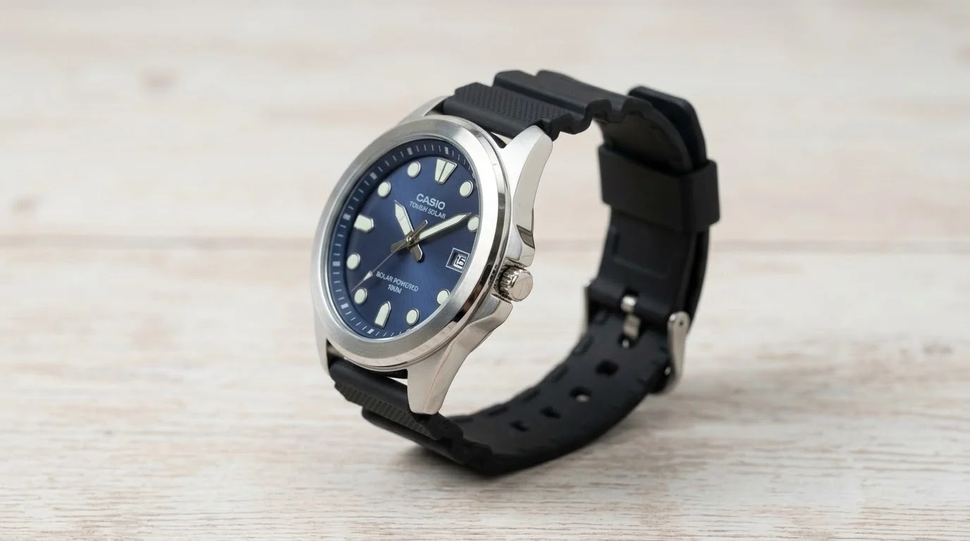 Illustrative render — thin for the money of the Casio MTP-S110 Solar