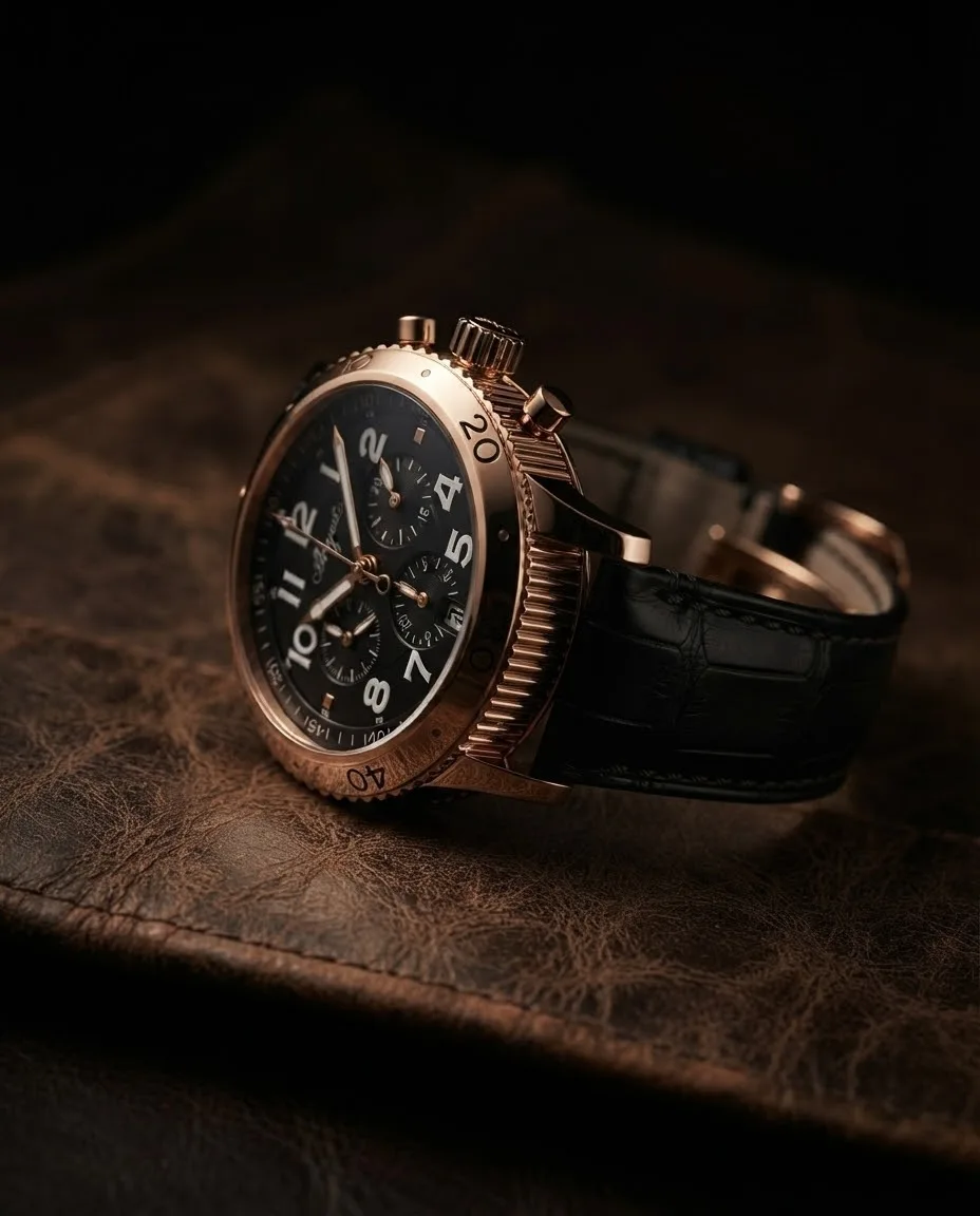 Illustrative render — reading the listing of the Breguet Type XXI 3810BR flyback chronograph (18k rose gold)