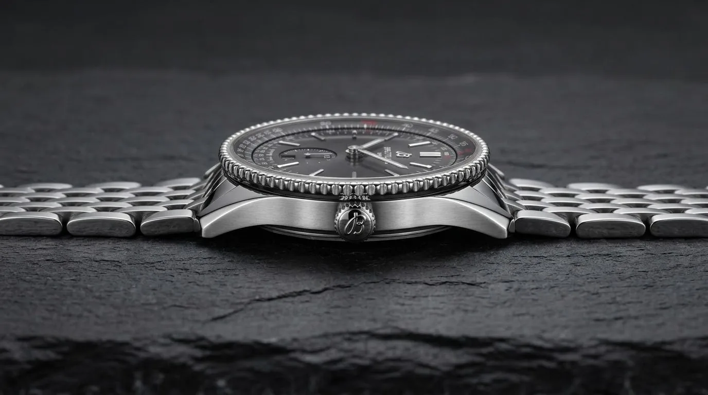 Illustrative render — reading the listing of the Breitling Navitimer Automatic 35 A17395161C1A1 (steel, blue dial, steel bracelet)