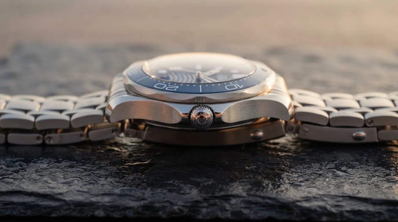 Illustrative render — reading the listing of the Omega Seamaster Diver 300M Co-Axial Master Chronometer 42mm 210.30.42.20.03.001 (steel, blue ceramic dial, steel bracelet)