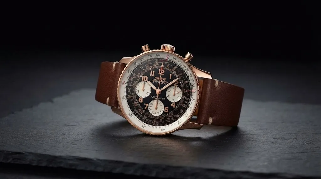 Illustrative render — gold, and only 159 of the Breitling Navitimer 1959 Edition (18k red gold, 159 pieces)