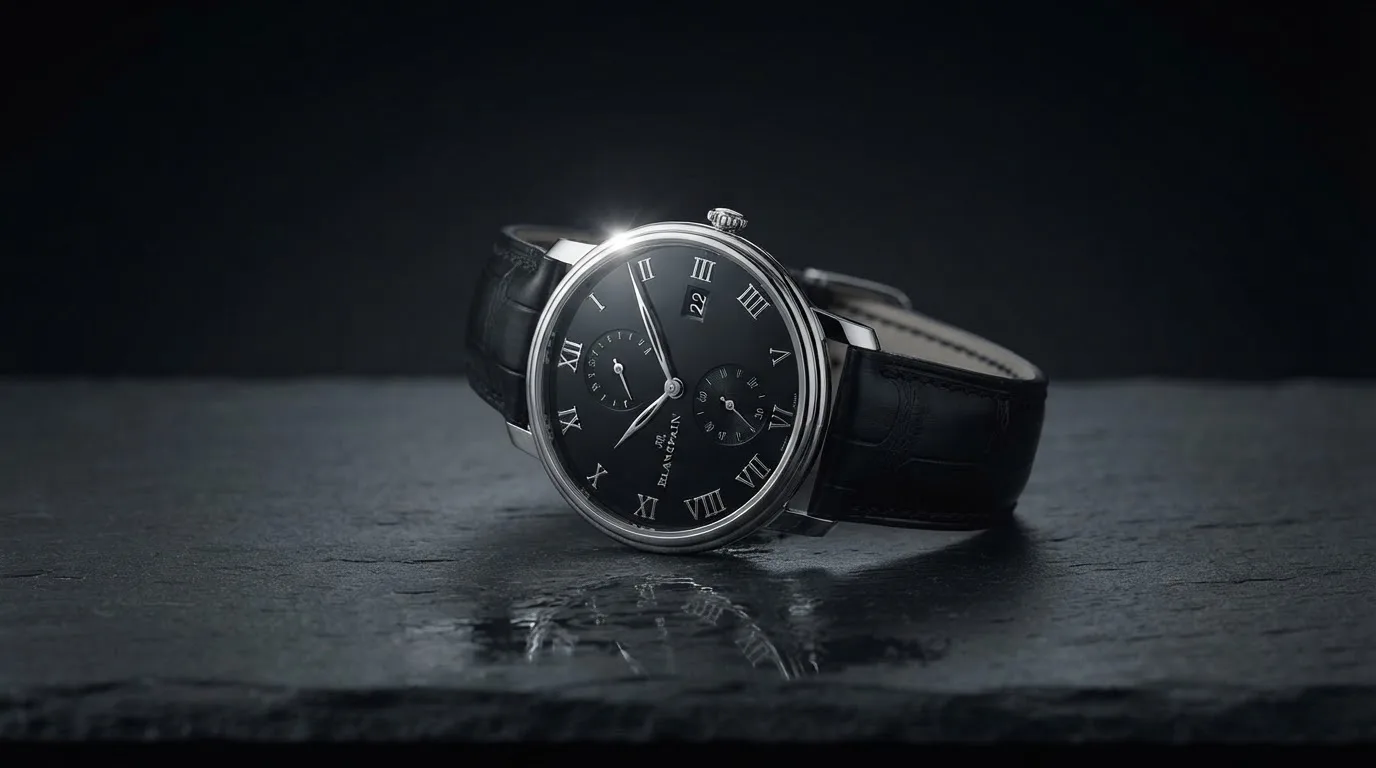 Illustrative render — why platinum of the Blancpain Villeret 8 Jours (platinum, black dial, limited edition)