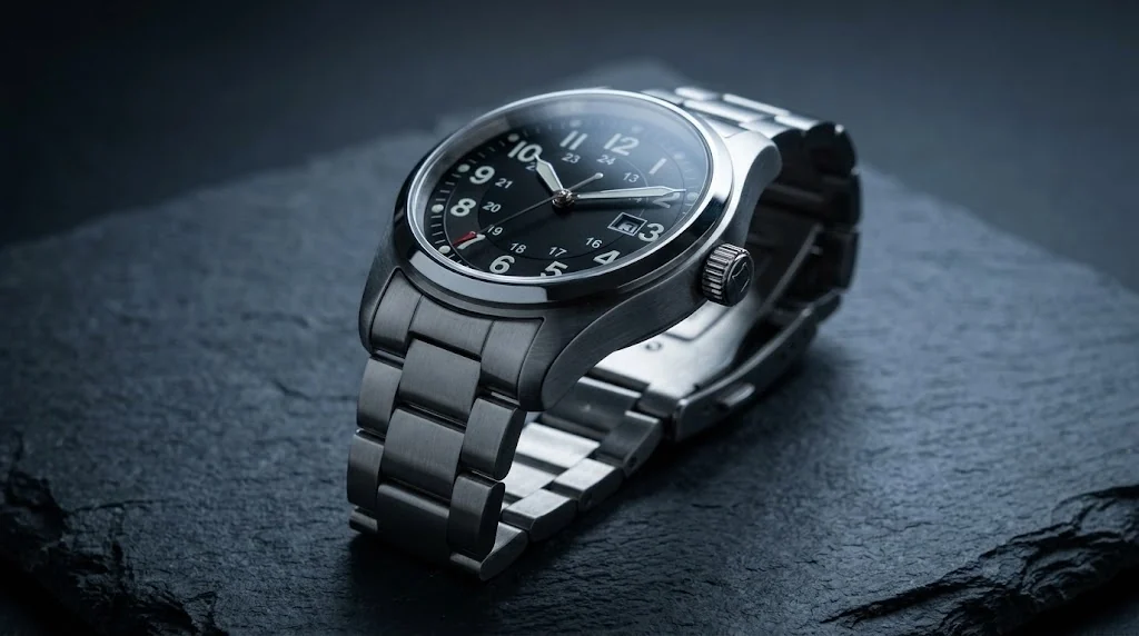 Illustrative render — bracelet, not strap of the Citizen Eco-Drive Garrison Field AW0050