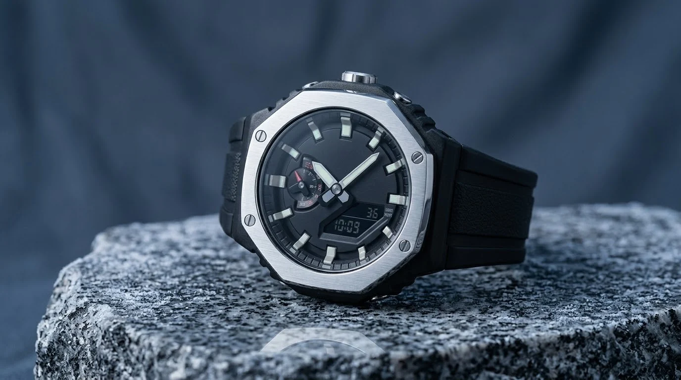 Illustrative render — the octagon of the Casio Pro Trek PRW-B1000-1