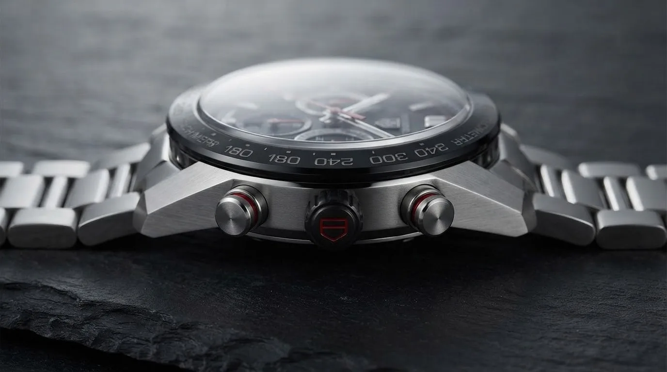 Illustrative render — reading the listing of the TAG Heuer Carrera Chronograph 41mm CBM2110.BA0651 (steel, black dial, ceramic bezel, steel bracelet, Calibre 16)