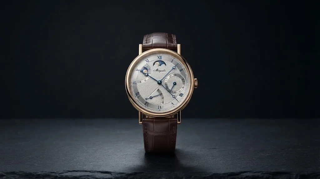 Illustrative render — brown or black of the Breguet Classique 7137 Power Reserve Moonphase (18k yellow gold)