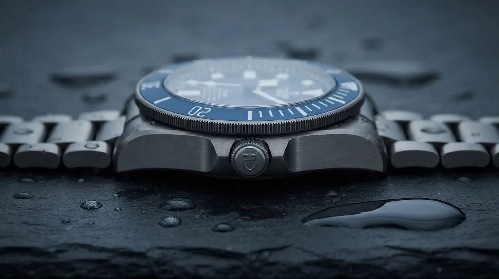 Illustrative render — reading the listing of the Tudor Pelagos 42mm M25600TB-0001 (titanium, blue ceramic bezel, blue dial, titanium bracelet)
