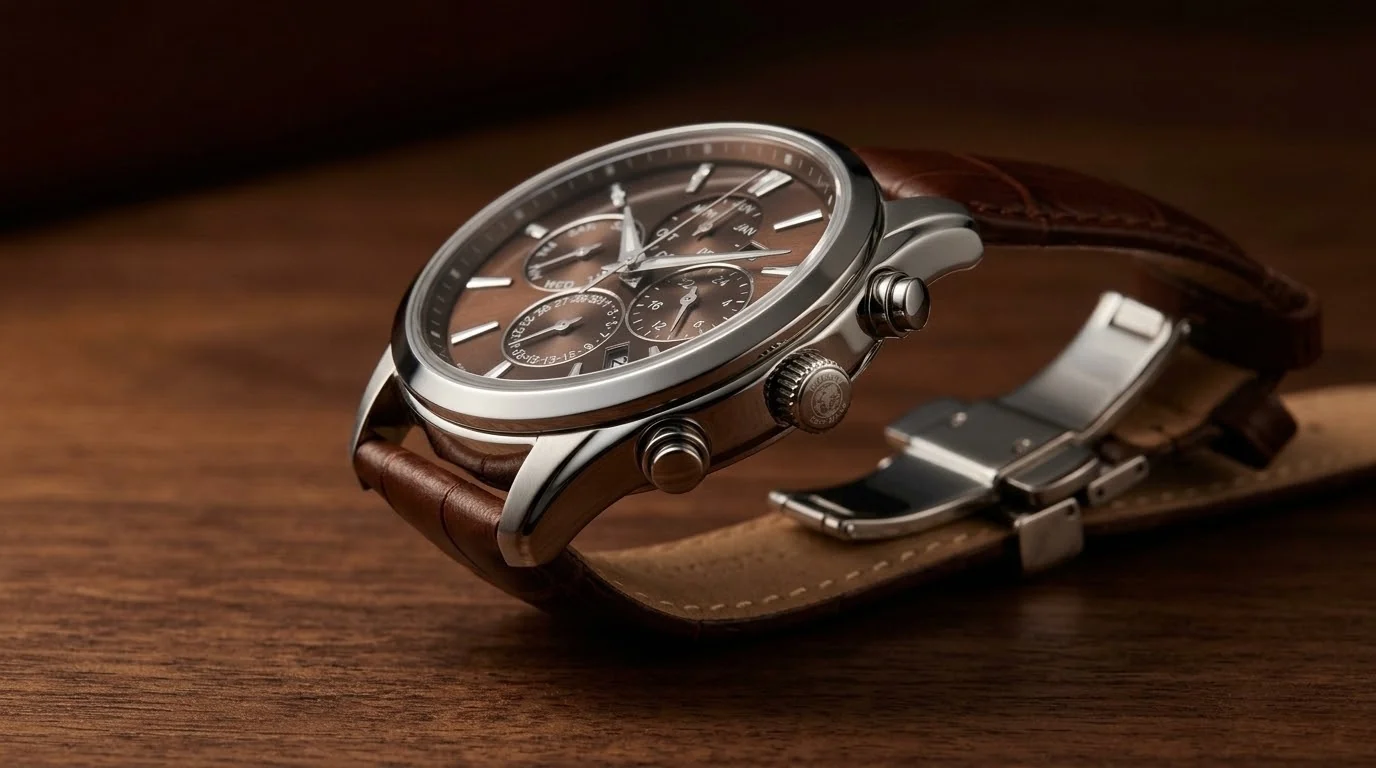 Illustrative render — eco-drive on a dress dial of the Citizen Eco-Drive Calendrier