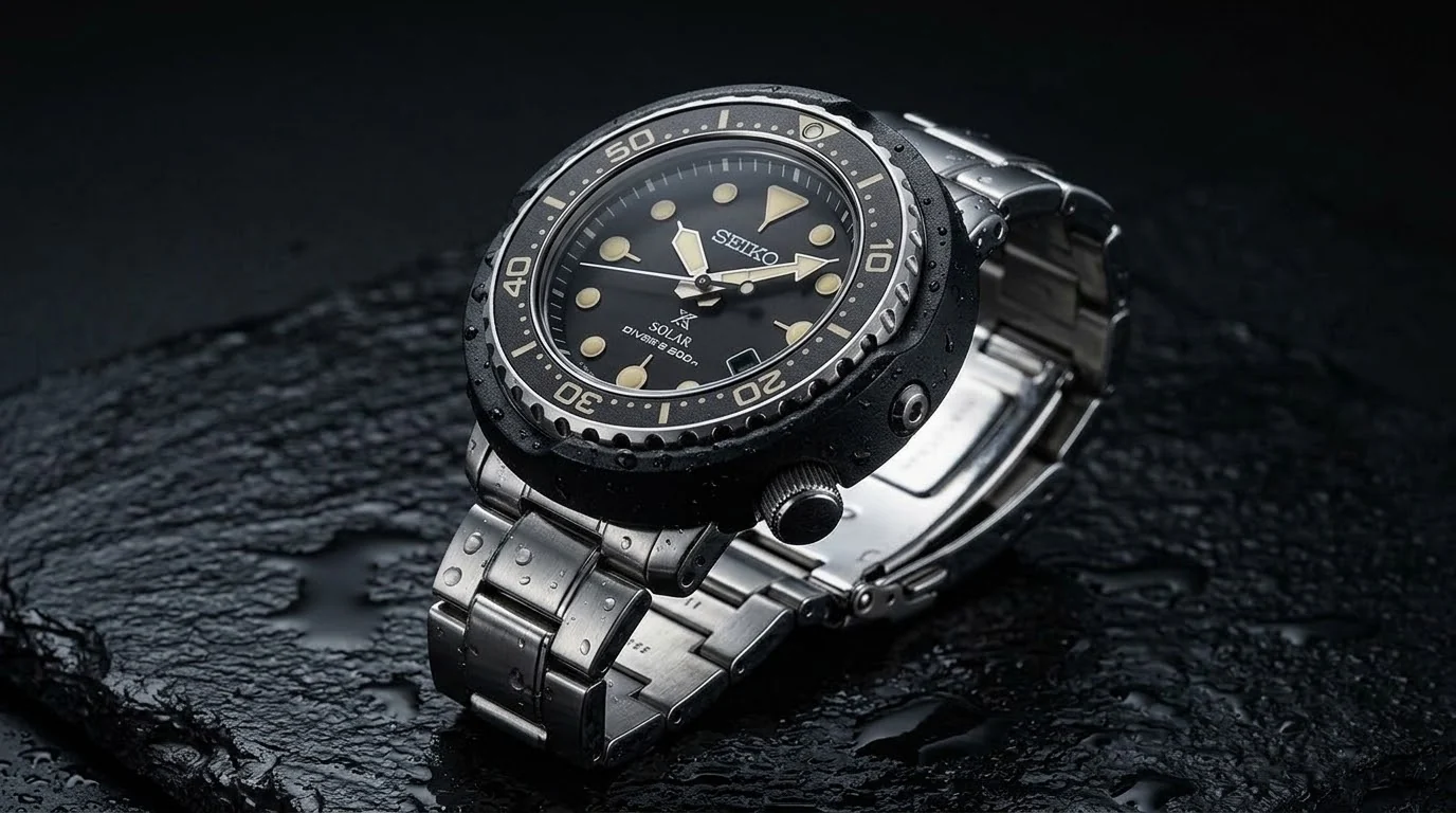 Illustrative render — why the shroud of the Seiko Prospex Solar “Tuna” SNE497