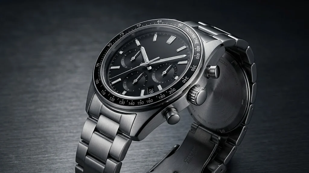 Illustrative render — caliber h500 of the Citizen Eco-Drive Weekender Chronograph