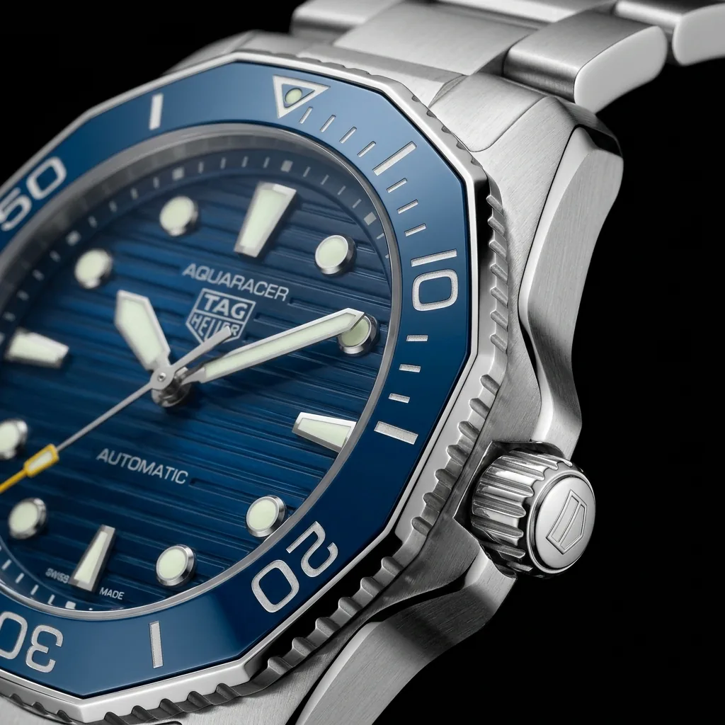 TAG Heuer Aquaracer WBP201A twelve-sided bezel macro