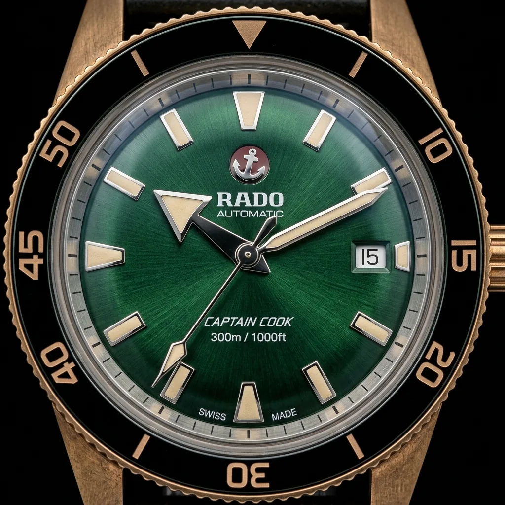 Rado Captain Cook R32504315 green sunburst dial macro