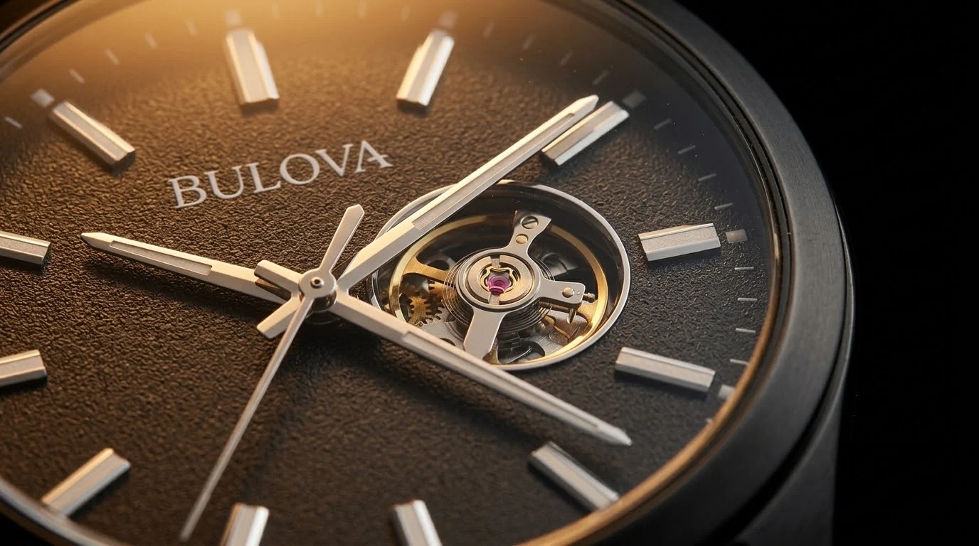 Illustrative render — the open heart of the Bulova Classic Automatic 98A139