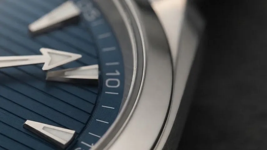 Illustrative render — teak decks, not dive bezels of the Omega Seamaster Aqua Terra 150M Co-Axial Master Chronometer 41mm 220.10.41.21.03.001 (steel, blue teak dial, steel bracelet)