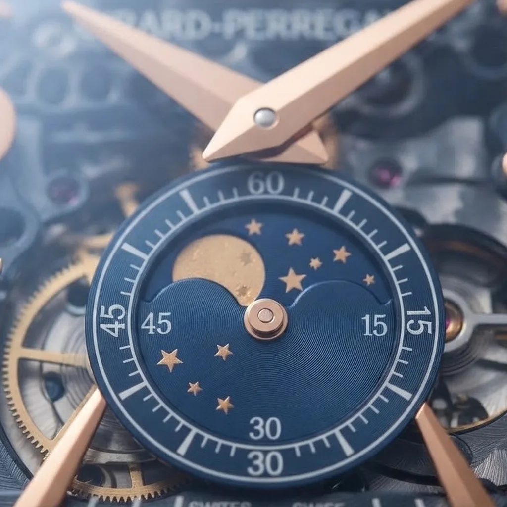 Illustrative render — the shape, and the dial of the Girard-Perregaux Vintage 1945 XXL Large Date Moon Phases (rose gold, blue skeleton dial)