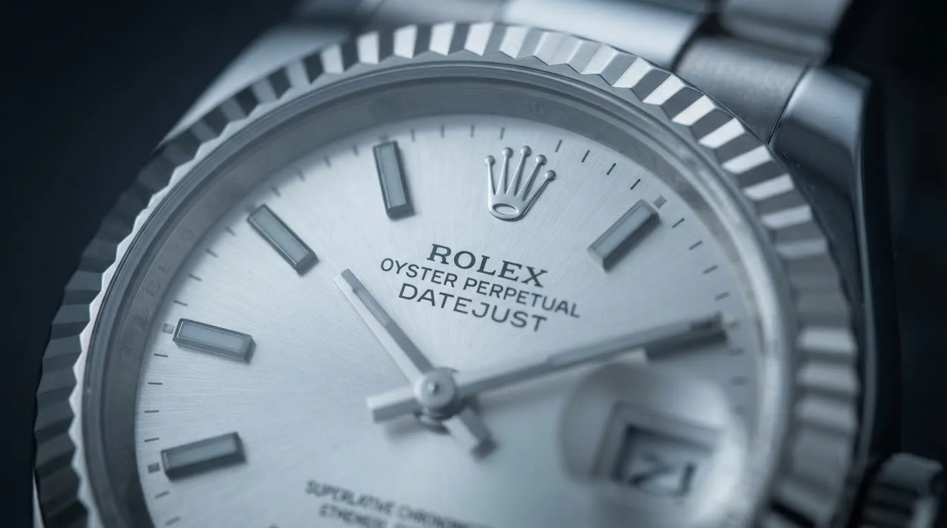 Illustrative render — oyster, not jubilee of the Rolex Lady-Datejust 26 (steel, white gold fluted bezel, silver dial, Oyster bracelet, graded Good, no accessories, pre-owned)