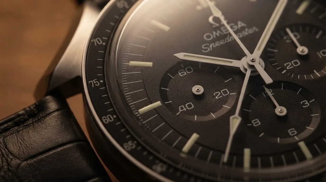 Illustrative render — the 1861, and why people still want it of the Omega Speedmaster Moonwatch Professional 42mm 311.33.42.30.01.001 (calibre 1861, hesalite, black leather strap)