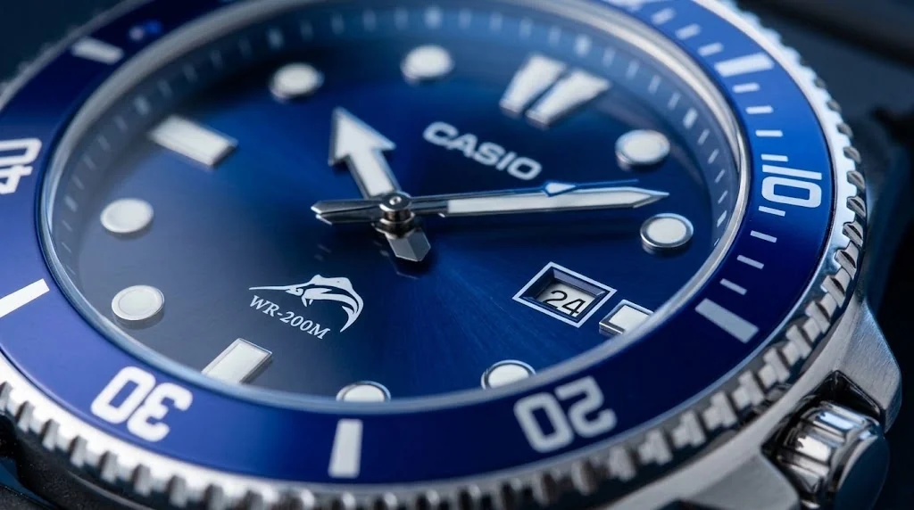 Illustrative render, macro of the blue MDV-106B dial and bezel insert