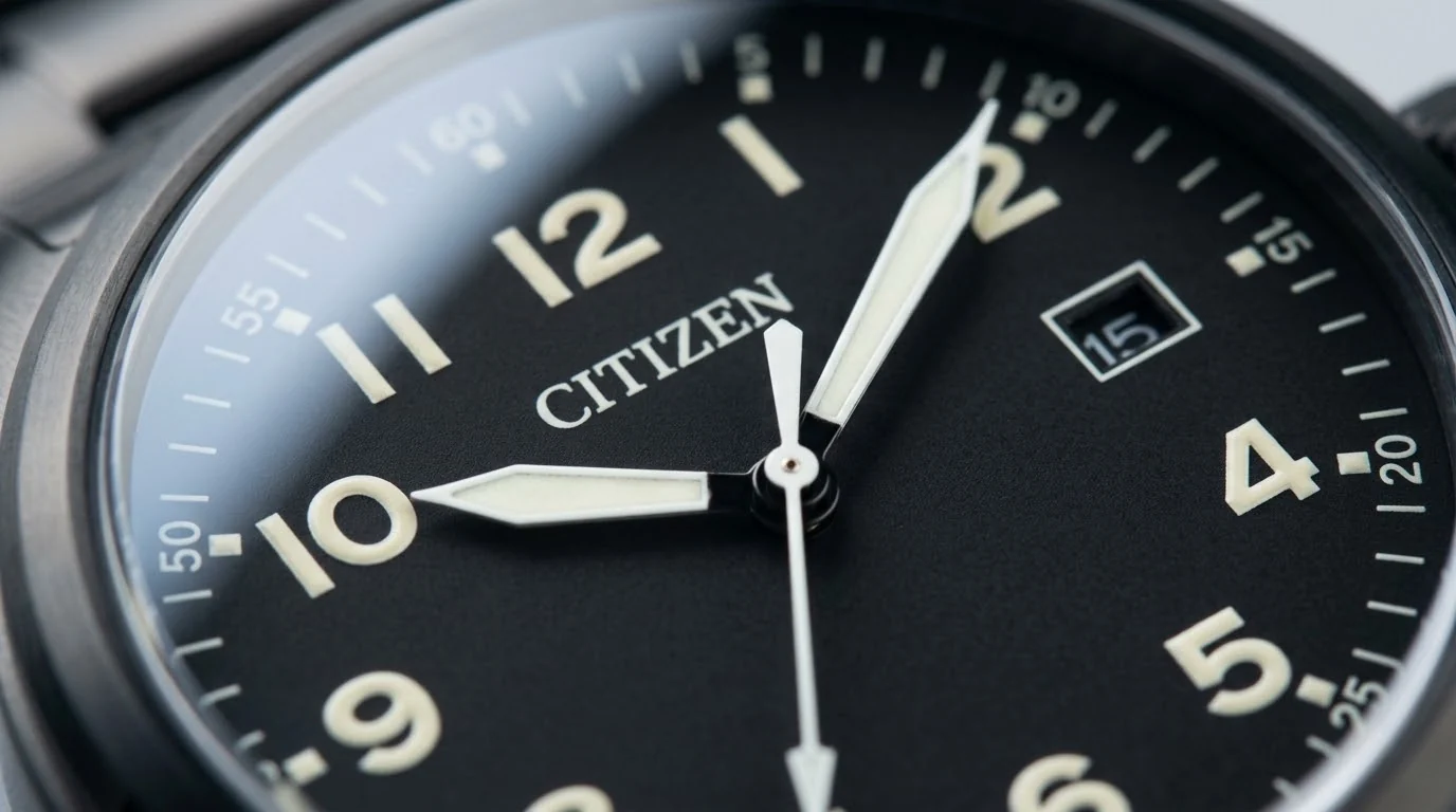 Illustrative render — the field formula, in black of the Citizen Eco-Drive Weekender Avion Field