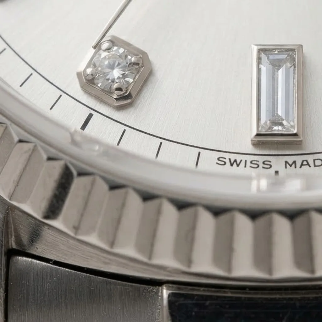 Illustrative render — the 1803, and why the listing contradicts itself of the Rolex Day-Date 1803 (18k white gold, diamond dial, President, about 1970)