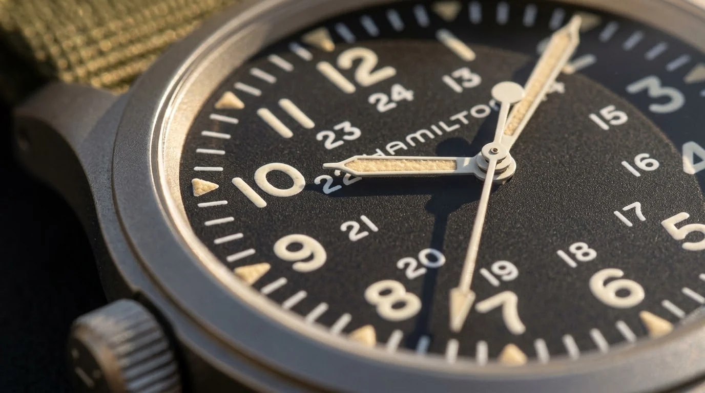 Illustrative render — hand-wound, on purpose of the Hamilton Khaki Field Mechanical 38mm