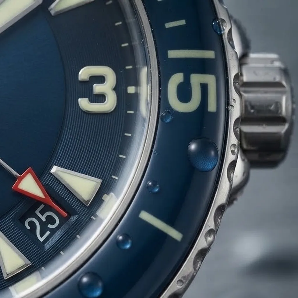 Illustrative render — blue on the fifty fathoms of the Blancpain Fifty Fathoms Automatique 5015-12B40-O52A (steel, blue dial, blue sail-canvas strap)
