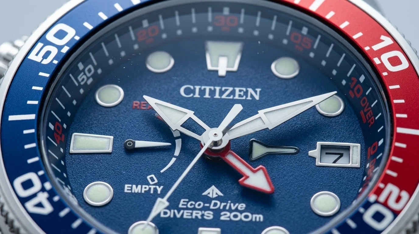 Illustrative render — the red hand of the Citizen Promaster Aqualand BN2038
