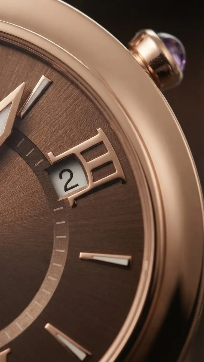 Illustrative render — the lugs, and the stones of the Chopard Imperiale 384221-5009 (18k rose gold, brown dial, brown alligator strap)