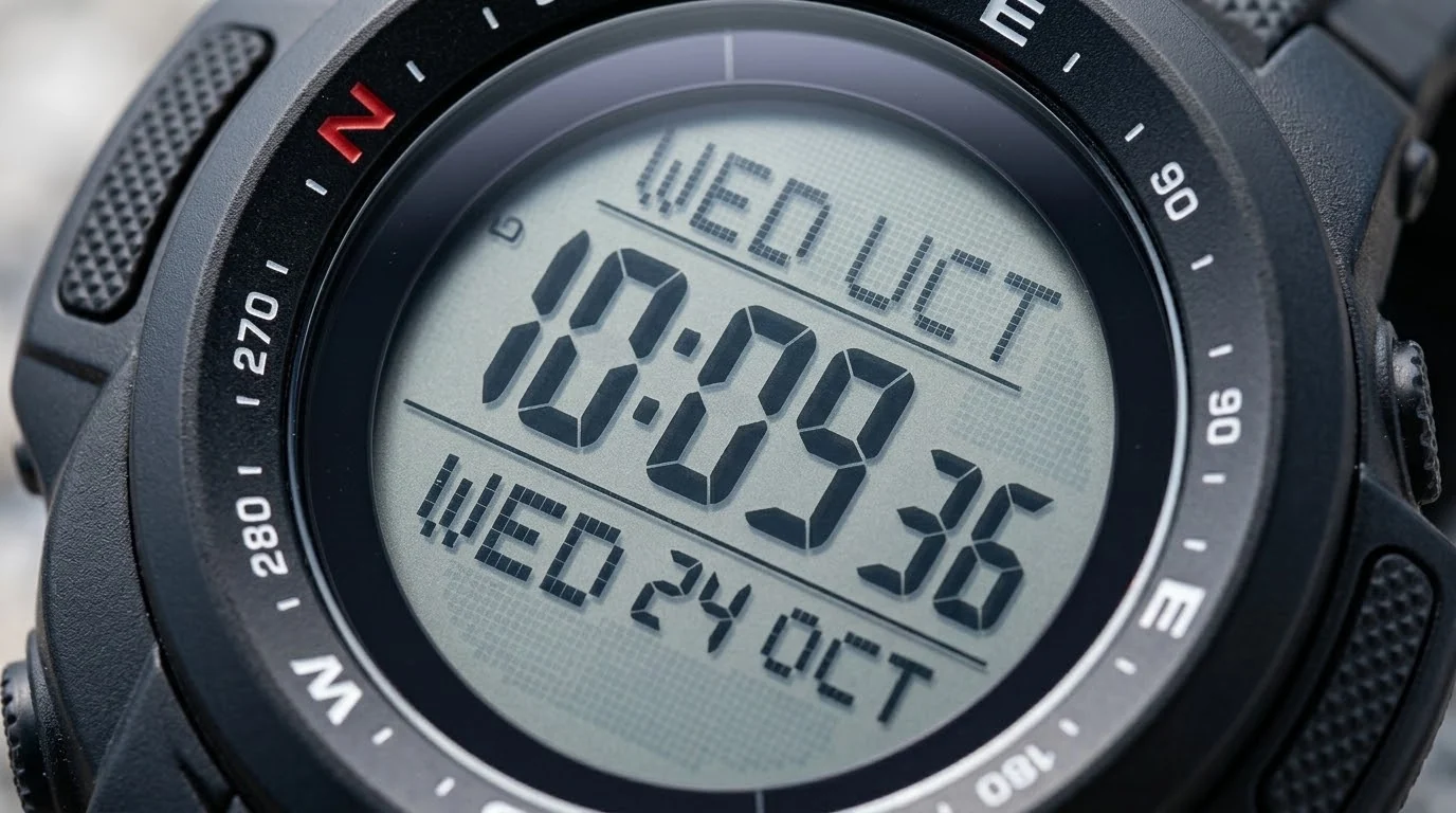 Illustrative render — the compass on the bezel of the Casio Pro Trek PRG340-1