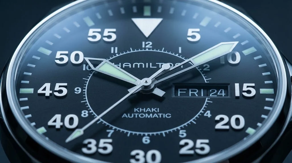 Illustrative render — the h-10 of the Hamilton Khaki Aviation Pilot Auto