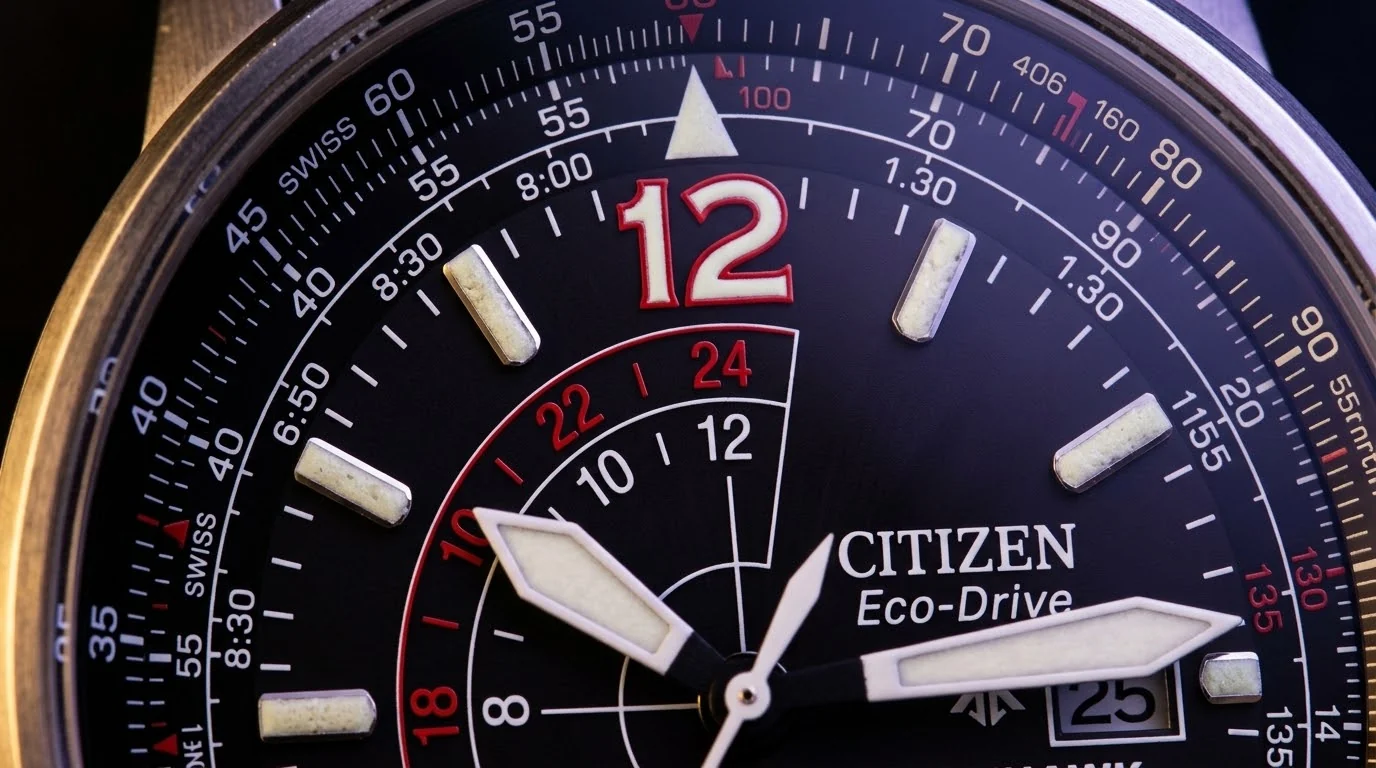 Illustrative render — the crown at eight of the Citizen Promaster Air Nighthawk