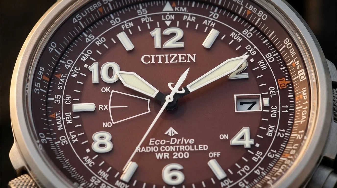 Illustrative render — radio-controlled time of the Citizen Promaster Sky CB0248