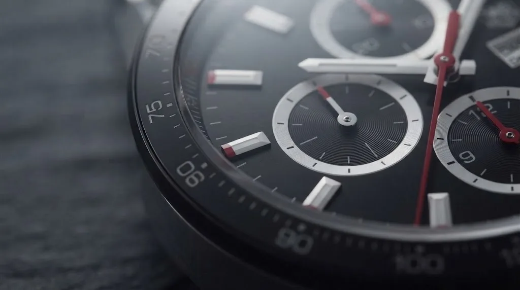Illustrative render — smaller, thicker, cheaper of the TAG Heuer Carrera Chronograph 41mm CBM2110.BA0651 (steel, black dial, ceramic bezel, steel bracelet, Calibre 16)