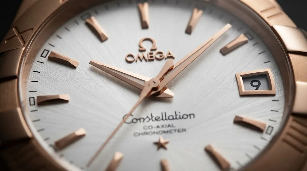Illustrative render — the claws of the Omega Constellation Co-Axial 38mm (18k red gold)