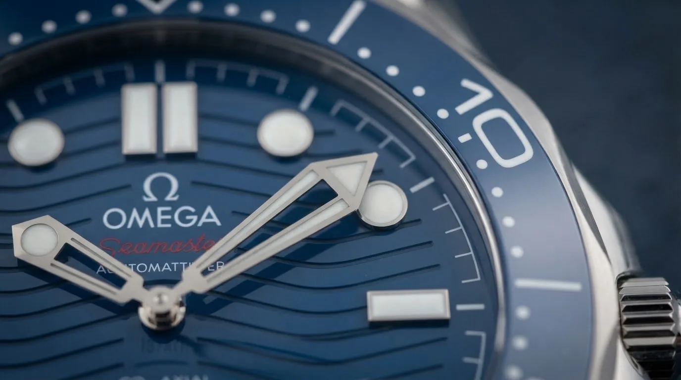 Illustrative render — the 2018 seamaster, in its main colour of the Omega Seamaster Diver 300M Co-Axial Master Chronometer 42mm 210.30.42.20.03.001 (steel, blue ceramic dial, steel bracelet)