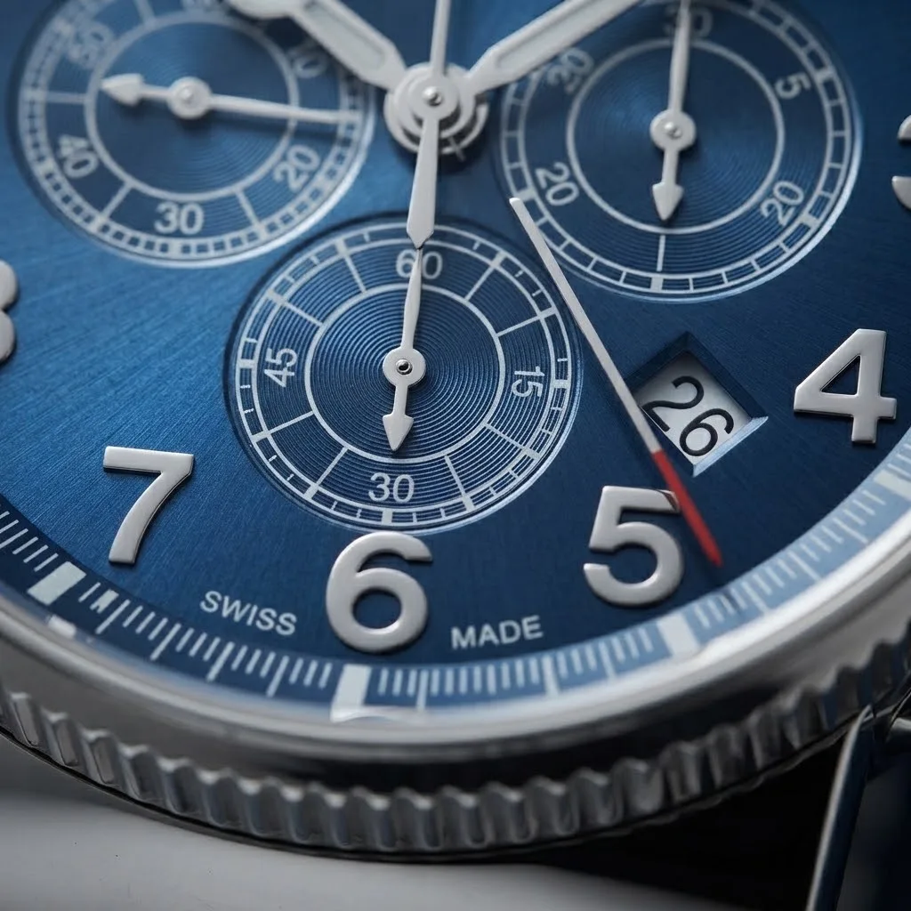 Illustrative render — why manufacture is in the name of the Ulysse Nardin Marine Chronograph Manufacture 1503-150-7M/63 (steel, blue dial, bracelet)