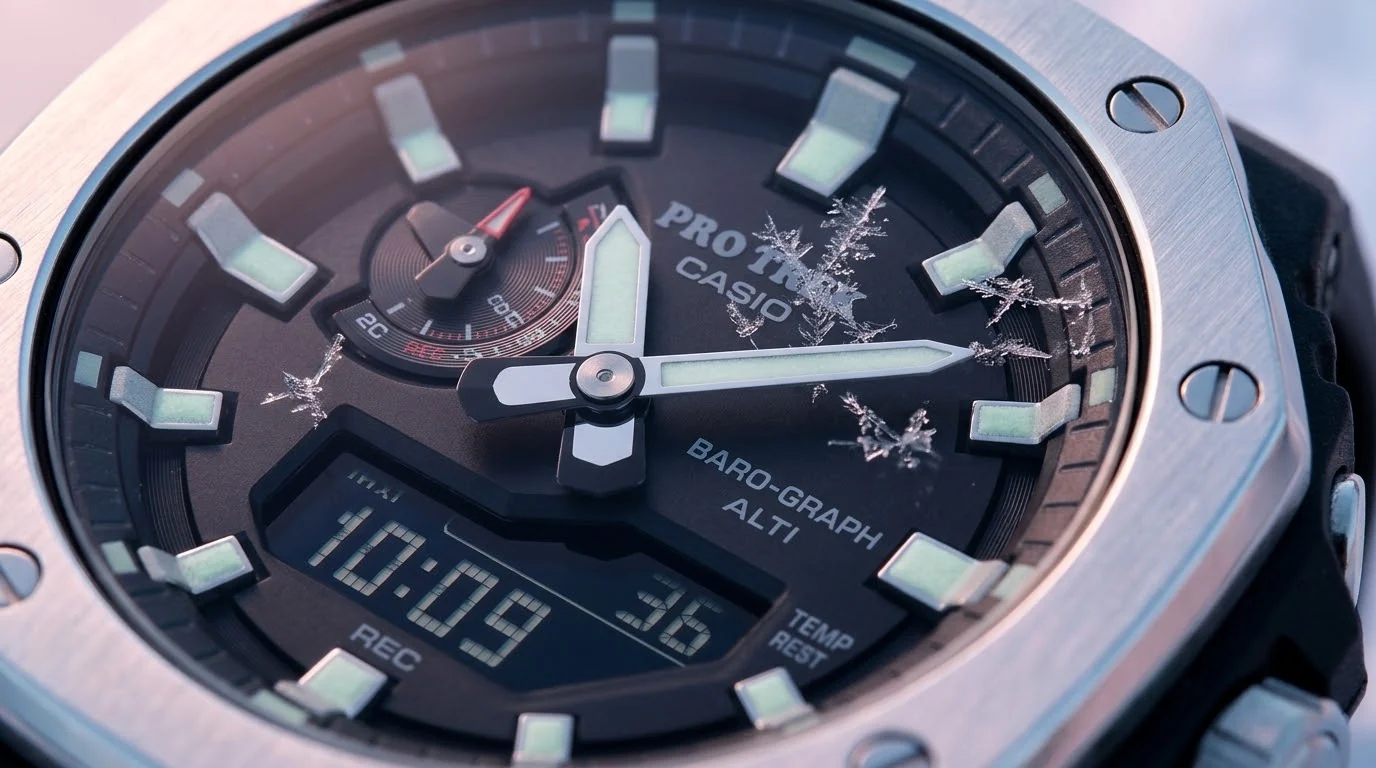 Illustrative render — two ways to set itself of the Casio Pro Trek PRW-B1000-1