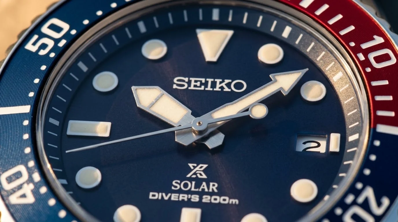 Illustrative render — set it in spring of the Seiko Prospex Solar Diver SNE595