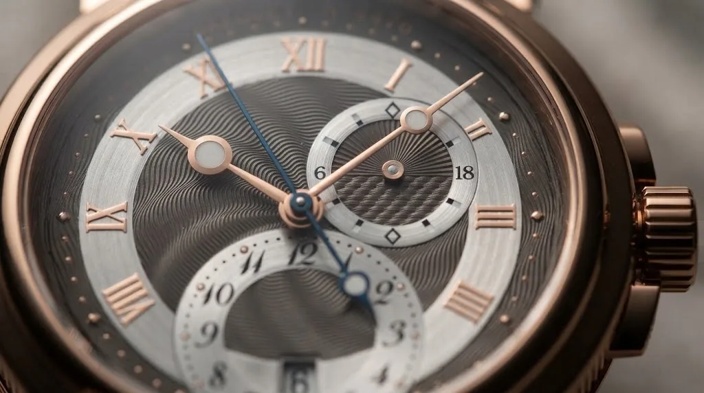Illustrative render — a travel watch from the navy’s watchmaker of the Breguet Marine Dual Time 5857 (18k rose gold, rubber)