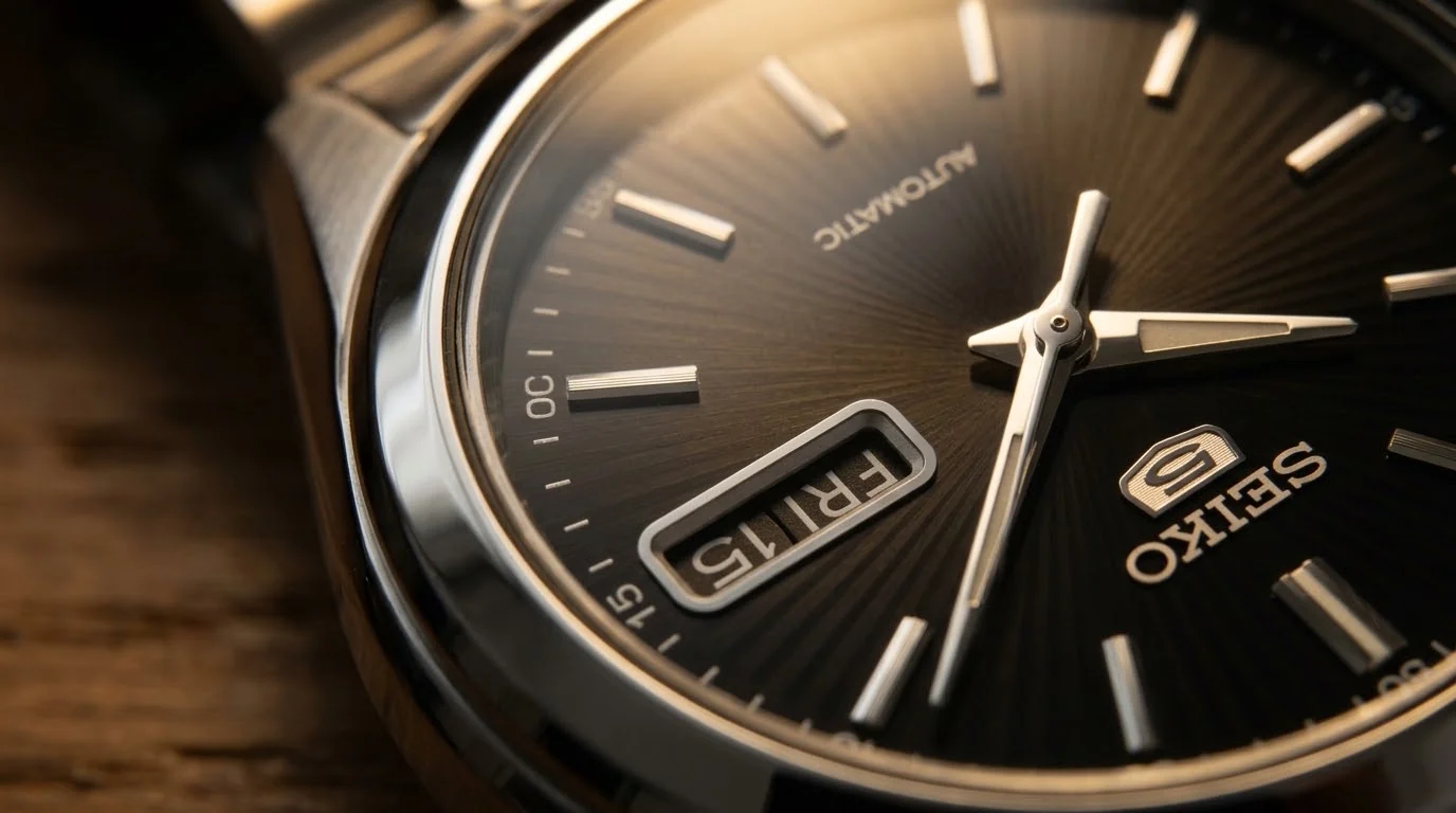 Illustrative render — what the band buys of the Seiko 5 SNKL23